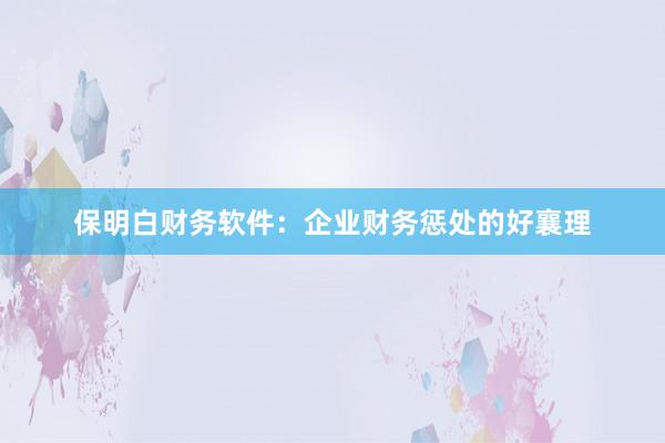 保明白财务软件：企业财务惩处的好襄理
